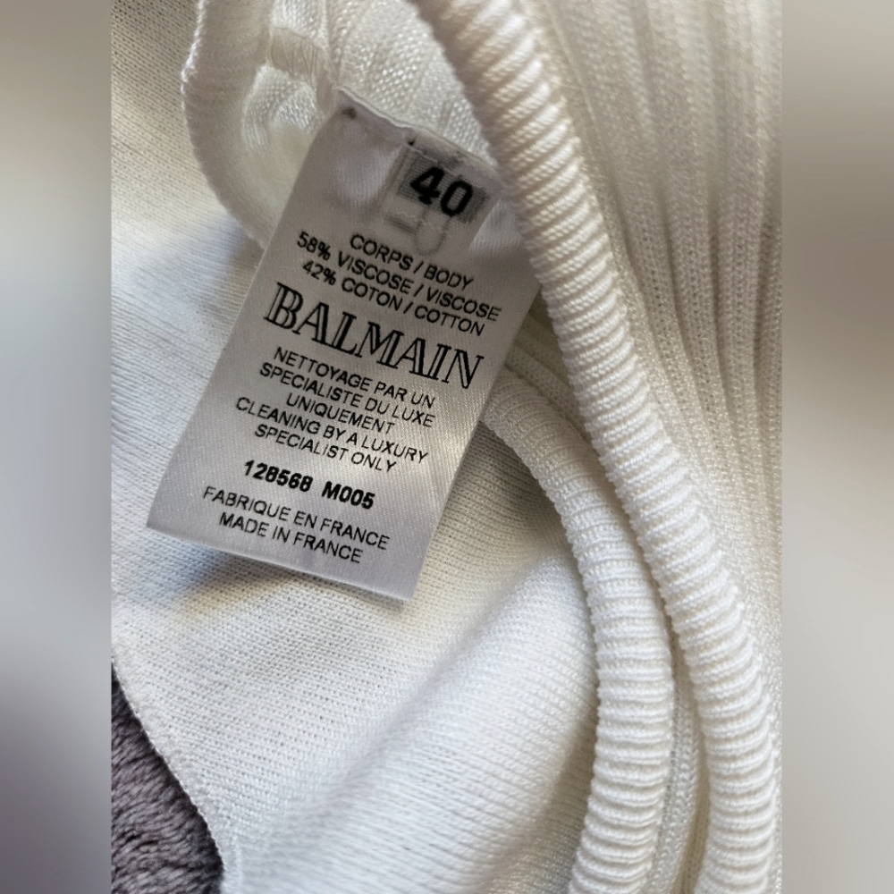 Balmain One-shoulder Ruffled Ribbed-knit Top Size 8 - Picture 3 of 12